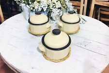 Vintage Mini Cream & Navy Ceramic Round Cocotte Set (Set Of 3) picture