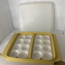 Vintage Tupperware 723 Deviled Egg Keeper Carrier Tray Container Tan Yellow USA picture