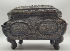 BOMBAY COMPANY LARGE TRINKET JEWELRY BOX  ORNATE STONE RESIN WITH LEGS & HINGES picture
