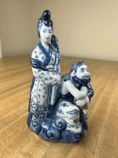 Vintage Blue & White Asian Ceramic Woman Man chinoiserie figurines Statue picture