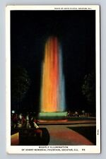 Decatur IL-Illinois, Night Illumination Harry Memorial Fountain Vintage Postcard picture