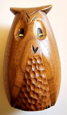 Vintage Carved Wood Happy Owl Figurine 4.5 inches picture