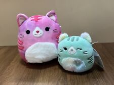 Squishmallow 8” Caeli Pink Tie Dye Tabby Cat NWT NEW Plush 5” Corinna Set picture