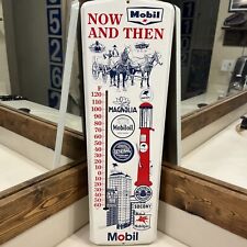 Mobil Gas Advertisement Metal Thermometer “Now and Then” picture