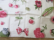 Vtg Polished Cotton Chintz Remnant Roses Shell Cherry Butterfly White 12 x 36 picture