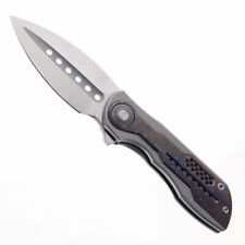 TwoSun Folding Knife Blue/Black Titanium Handle 14C28N Plain Edge TS440-Blue picture