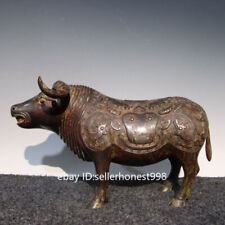 Chinese Dynasty Old Bronze Ware Beast Inscription Cattle OX Bull Sculpture picture