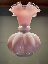 Large Fenton Peach Crest Melon Rib Vase Pink /White /Clear Ruffle picture
