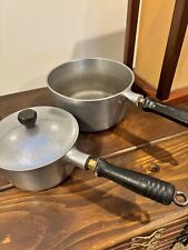 2 Household Institute Aluminum Sauce Pan Wooden Handle Pot With 1 Lid picture