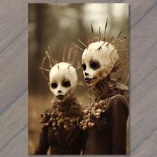 POSTCARD Weird Creepy Women Mask Dress Woods Cult Halloween Unusual Strange picture