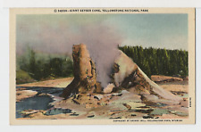 Postcard WY Wyoming Yellowstone National Park Giant Geyser Cone Linen Unposted picture