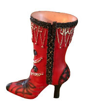Resin Miniature Boot Red Black Embellished with Tassels 4
