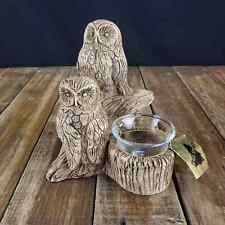 1 of 1 Vintage Rick Albee Tree Spirit Hand Carved Wood Owl Votive Tea Candle picture