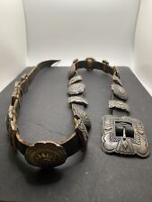Navajo Concho Belt 92.5 Sterling Leather Vintage Hand Stamped Signed JE 1980’s picture