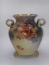 Noritake Hand Painted Vase With Gold Painted Handles Porcelain Rose picture