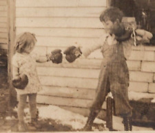 4W Photograph 1930's Brother Sister Boxing Gloves Boy Girl Dad  picture