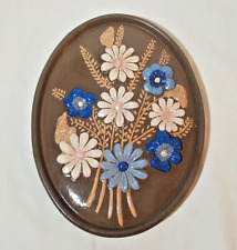 Vintage 1970's Flowers Floral Plaque, Chalkware Wall Hanging, White Pink Blue picture