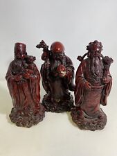 Vintage Set 3 CHINESE WISE MEN Fu Lu Shou Red Figures. picture