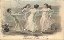 Art Nouveau MM Vienne No 257 Beautiful Women Dancing Beach c1905 PC picture
