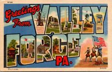 Valley Forge Postcard Large Letter Linen Vtg Greetings from PA Curt Teich picture