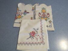 Lot of Three Vintage Hand made Cross Stitch Linen Table Scarves picture