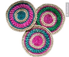 Vtg Boho Woven Trivets Colorful Straw Raffia  Folk Art Lot Of 3 Wall Art Hot Pad picture