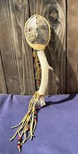 Vintage NATIVE AMERICAN HAND MADE  SHAMAN Turtle SHELL & Deer Horn RATTLE picture