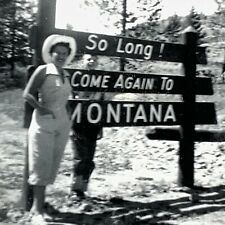 D5 2 Glued Together Photographs Montana State Line Sign 1950s So Long Come Again picture