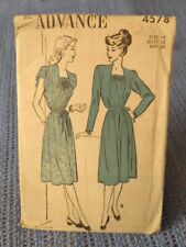 Vintage ADVANCE Unprinted SEWING PATTERN 1940's #4578 ~ DRESS picture