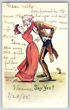 Say Yes Woman Proposing to Old Man 1905 Comic Postcard UDB Posted picture