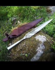 CUSTOM HANDMADE HIGH CARBON STEEL HUNTING SPEAR HEAD WITH LEATHER SHEATH picture