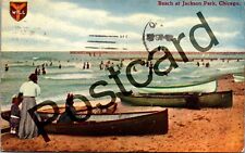 1911 Beach at Jackson Park, Chicago, boats & swimmers, postcard jj167 picture