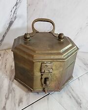 Antique Brass Copper Paan Daan Box Octagon Lidded With Latch Metal Box Trinket  picture