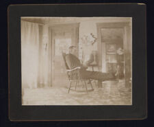 from ALBUM * CABINET CARD photo - MAN in ROCKING CHAIR using Footstool HOME picture