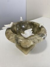 Vintage Hand Carved Alabaster Marble Pedestal Bird Bath 4 Doves 3 1/2