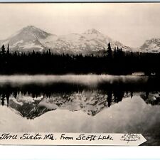 c1930s Scott Lake, OR RPPC Three Sister Mountains Real Photo Postcard Martin A97 picture
