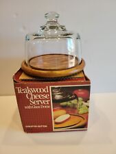 Vintage 1982 Gailstyn-Sutton Towle Teakwood Cheese Server W/ Glass Dome with Box picture