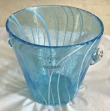 Venini By Disaronno Murano Venetian Handblown Blue Ice Bucket 5.5H(115ia) picture