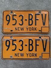 Pair of New York NY License Plate 953-BFV Vintage Collectible Man Cave 1973–1986 picture