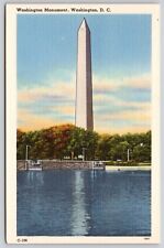 Washington Monument DC Waterfront Reflections Sculpture Linen Vintage Postcard picture