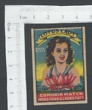 India vintage matchbox label LOTUS LADY by Comorin Match  picture