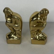 VTG Brass Pair Mid Century Modern The Thinker Weighted Bookends 6.75 Inches picture