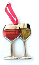 Harvey Lewis Enameled Wine Glasses Christmas Holiday Ornament Glitter picture