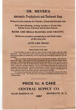 Dr. Meyer's Antiseptic Soap Central Supply Co. Brooklyn NY Broadside 1900's picture