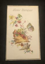 Vintage Happy Birthday Greeting Card Paper Collectible Glitter Sea Shells picture