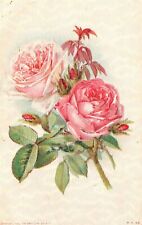 VINTAGE POSTCARD TWO PINK ROSES GREETINGS MAILED IN 1915 CANADA STAMP picture