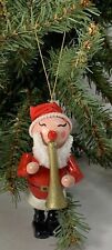 Vtg Wooden Hand Crafted Santa with Horn Standing or Hanging Primitive Retro MCM picture