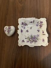 Vintage Hammersley Victorian Violets Trinket Dish And Heart Shaped Trinket Box picture