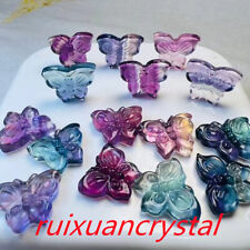 5pcs Natural Fluorite Quartz Carved  Butterfly skull Crystal healing picture