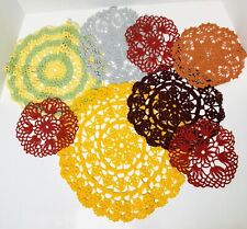 Lot Of 8 Vintage Doilies Colorful Home Decor Red Yellow Grey Green 6”-12” picture